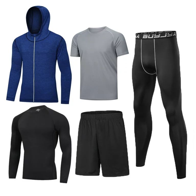 BUYJYA 5Pcs Men's Workout Set Gym Clothing Compression Leggings Shorts Shirt Long Sleeve Top for ... | Walmart (US)