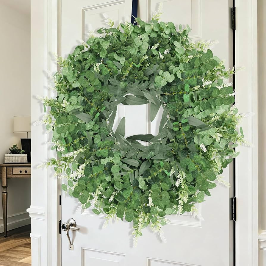 26" Large Eucalyptus Wreath for Front Door Spring Summer Greenery All Season Green Year Round Art... | Amazon (US)