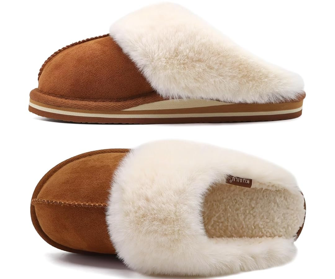 KuaiLu Womens Fluff Dual Memory Foam Slippers Ladies Warm Scuff Slippers Cozy Slip on Comfy Winte... | Amazon (CA)