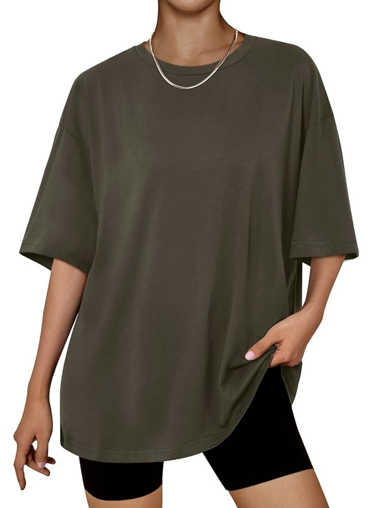 Trendy Queen Womens Oversized Summer T Shirts Fashion Workout Plus Size Tops Short Sleeve Beach V... | Amazon (US)