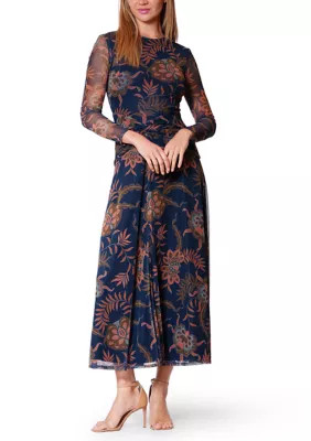 Women's Long Sleeve Mesh Print Maxi Dress | Belk