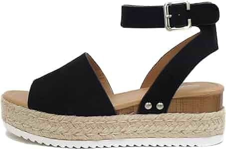 Soda Topic Open Toe Buckle Ankle Strap Espadrilles Flatform Wedge Casual Sandal | Amazon (US)