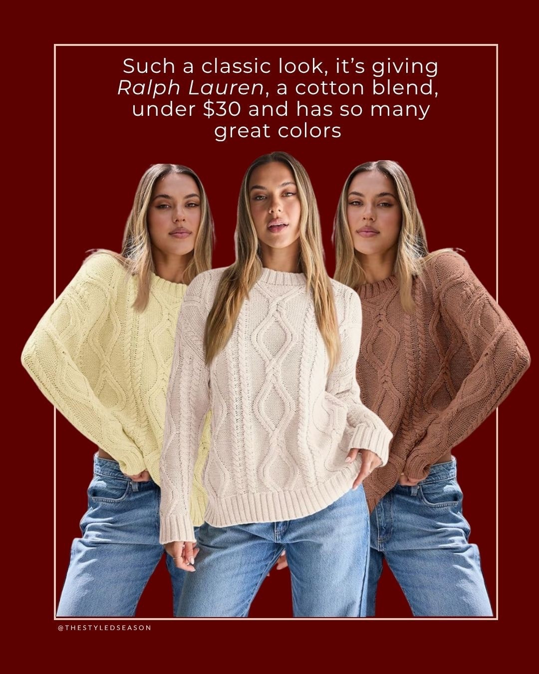 LAST DAY ‼️ Prime Deal✨ under $30 cableknit sweater looks like Ralph Lauren 

#LTKStyleTip #LTKFindsUnder50 #LTKSaleAlert