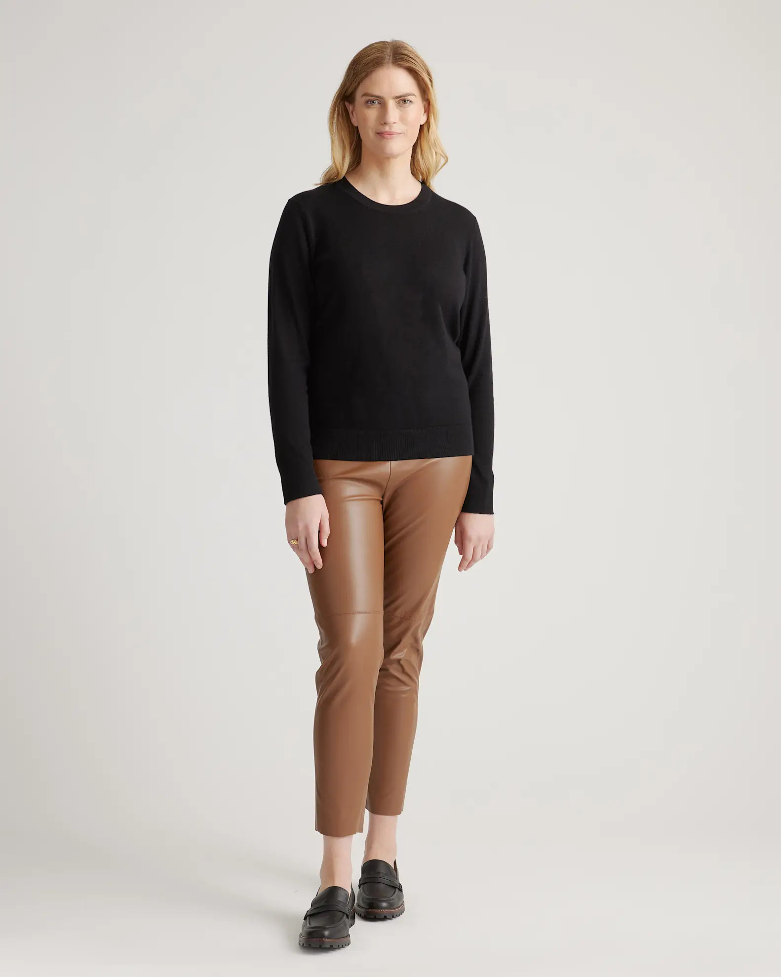 Lightweight Cotton Cashmere Crew Sweater  in Black | Quince