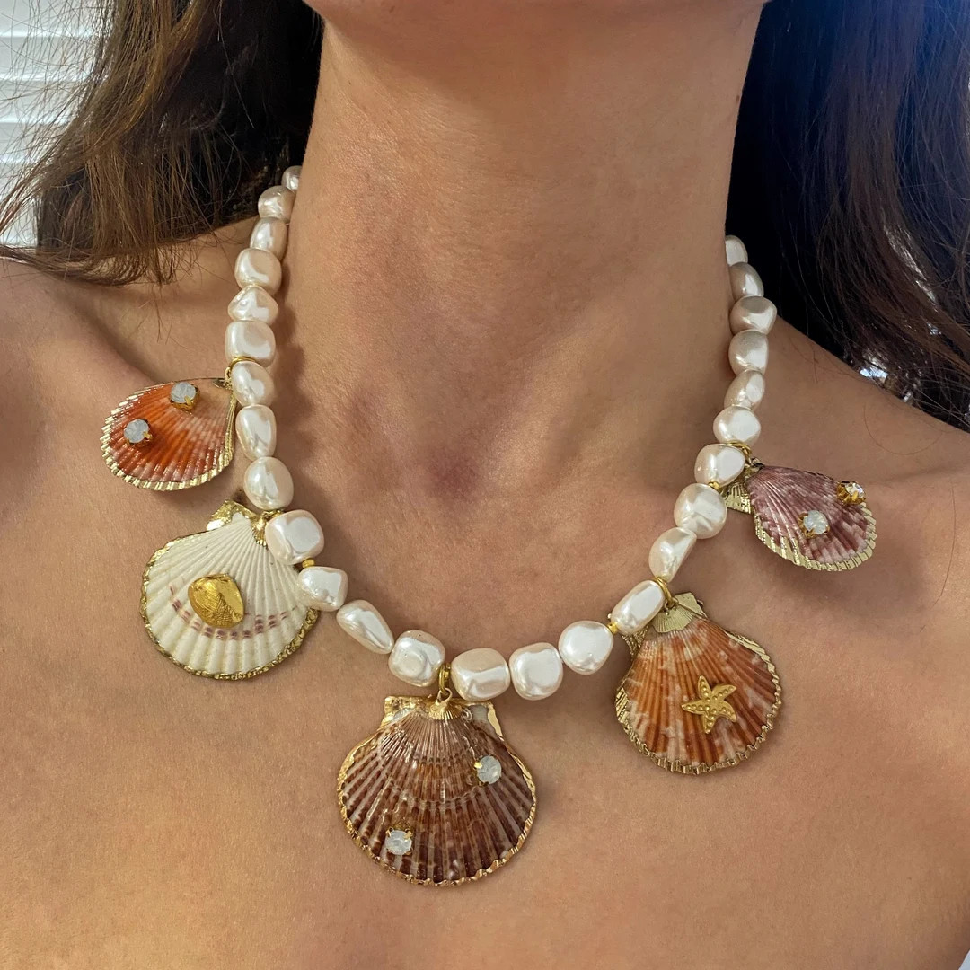 Sea Shell Necklace, Natural Clam Shell Charms Necklace, Multi Charm Necklace, Shells Necklace for... | Etsy (US)