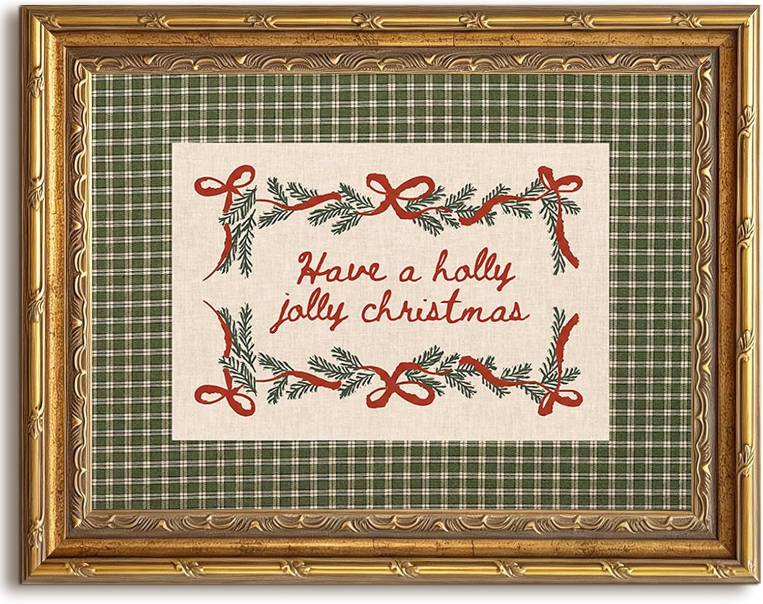 Christmas Wall Art Holly Jolly Decor Vintage Sign Poster 9x11 Gold Framed | Amazon (US)