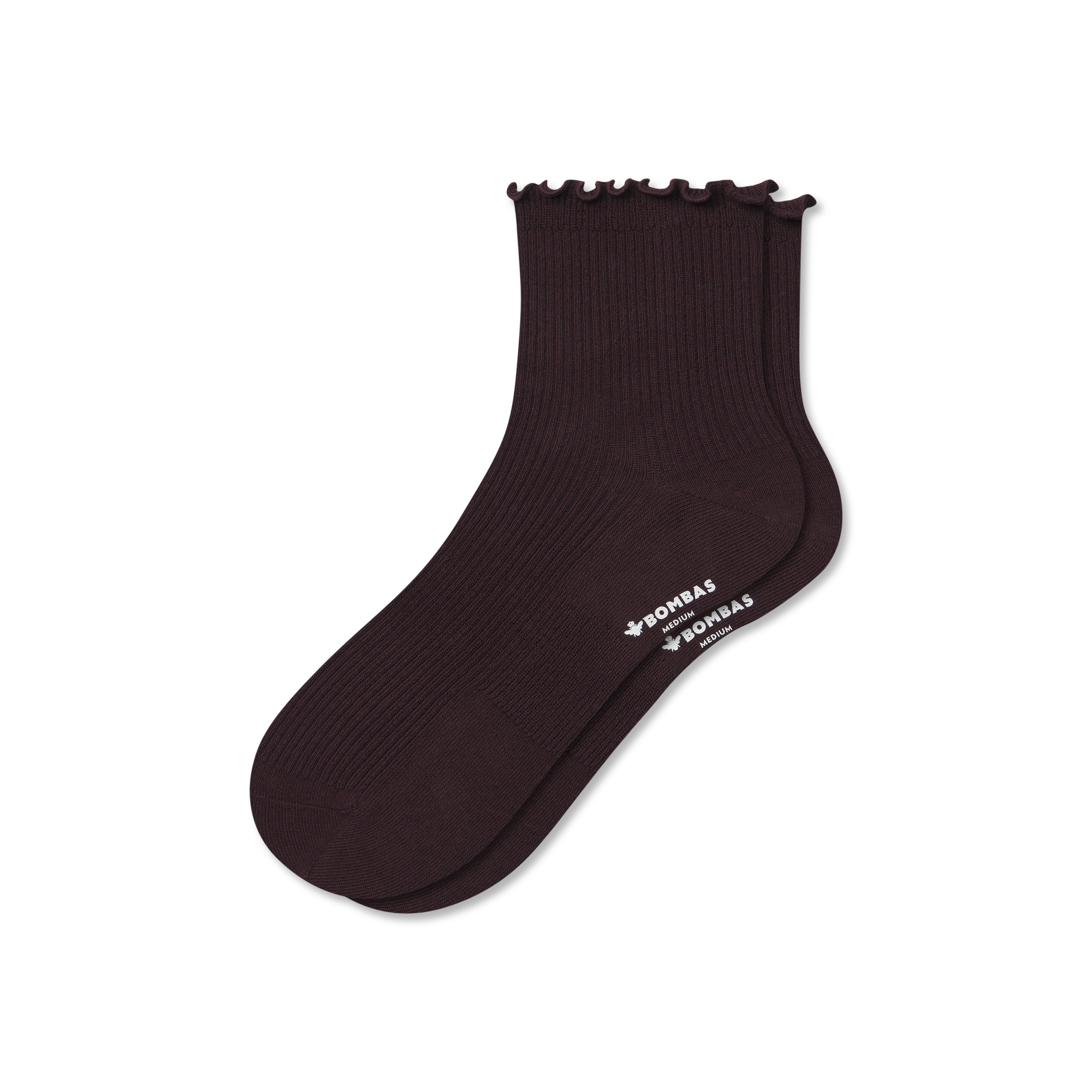 Women's Ruffle Rib Quarter Socks - Chocolate Brown - Medium - Cotton Blend - Bombas | Bombas