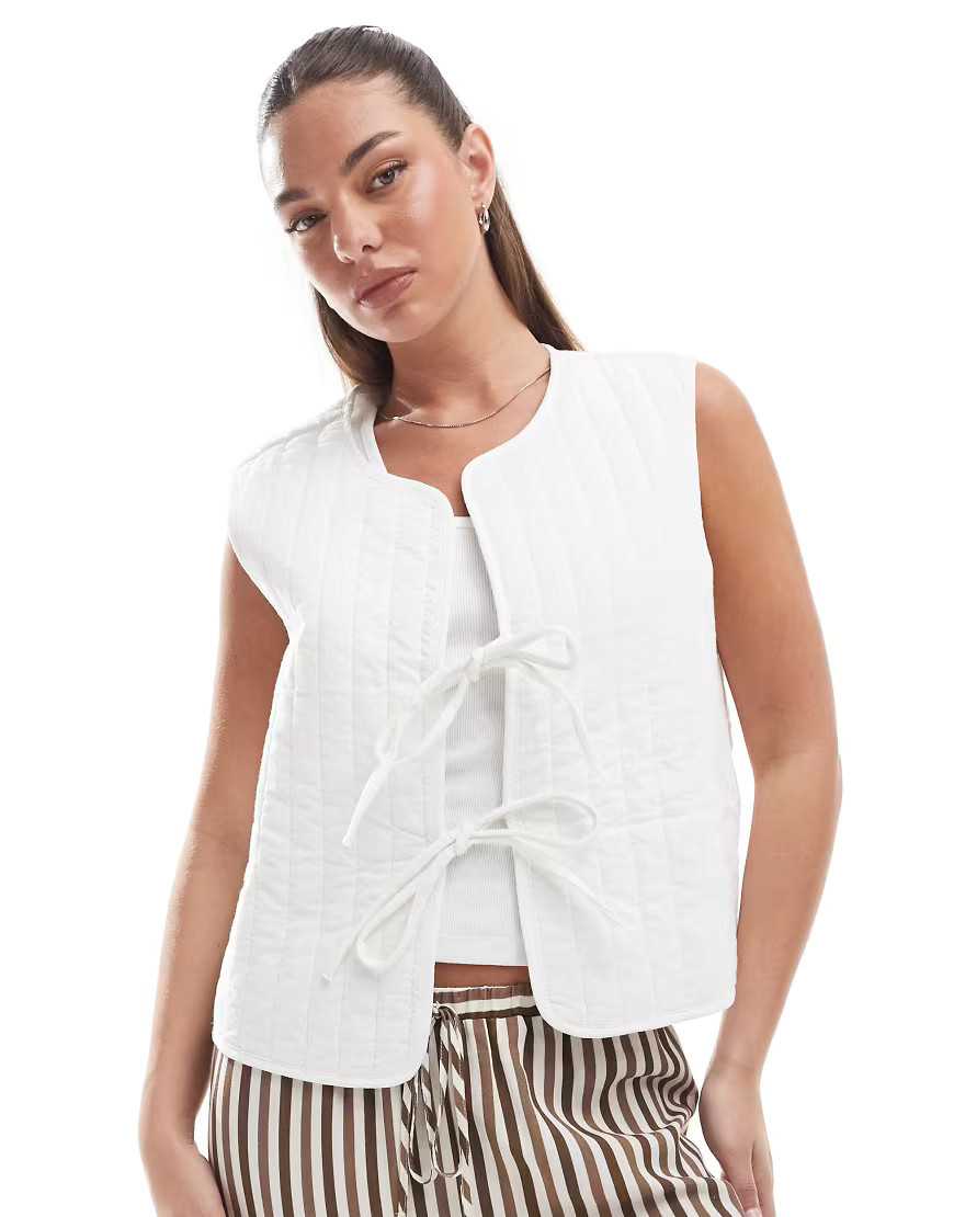 Pieces lightweight quilted tie front summer vest in cloud white | ASOS (Global)