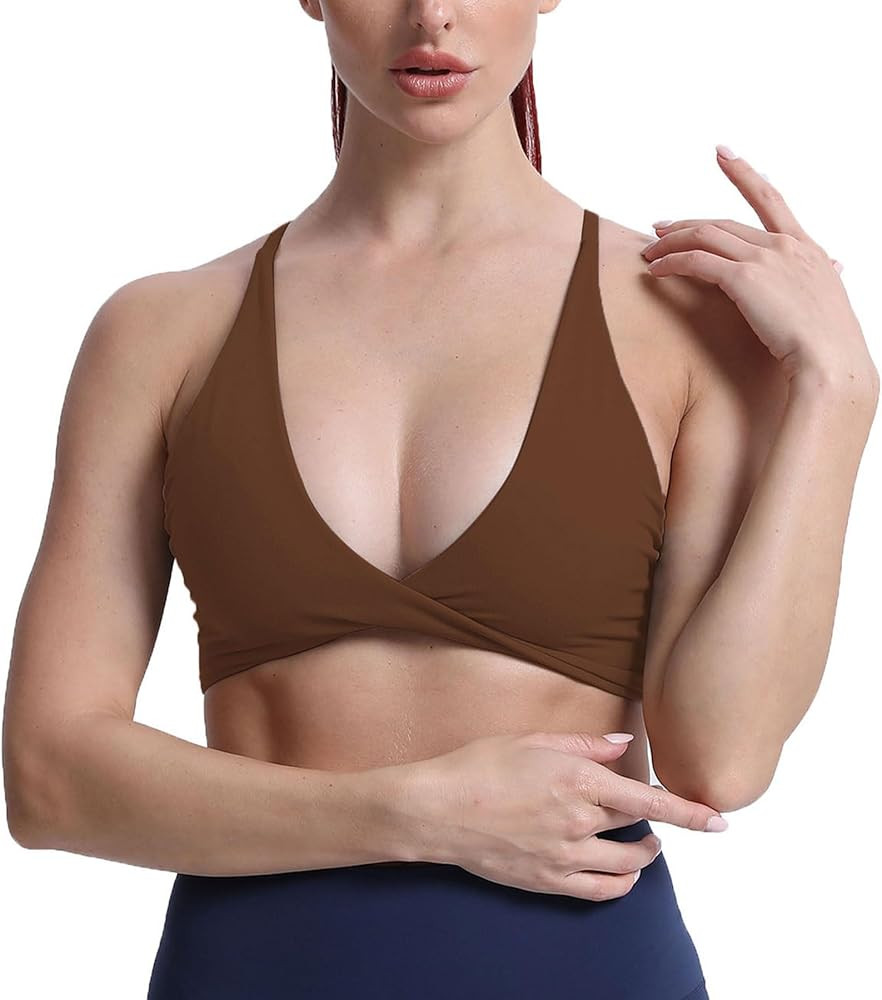 Aoxjox Women's Workout Sports Bras Fitness Backless Padded Sienna Low Impact Bra Yoga Crop Tank T... | Amazon (US)