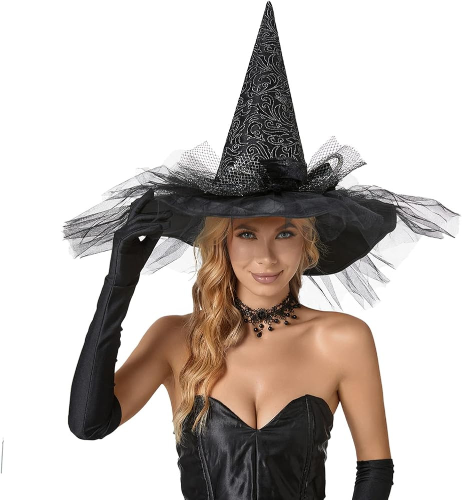 Halloween Witch Hat-Classic Black Felt Hat for Women, Girls, Party Costume Accessory(LED Glowing ... | Amazon (US)