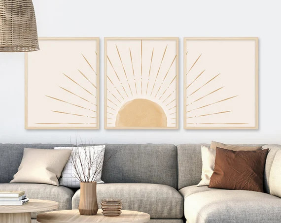 Boho Set of 3Boho WallArt Bohemian Sun Wall Art Sun | Etsy | Etsy (US)