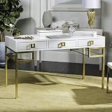 Safavieh Couture Home Office Neria Glam White Lacquer and Gold Leaf 3-drawer Writing Desk | Amazon (US)