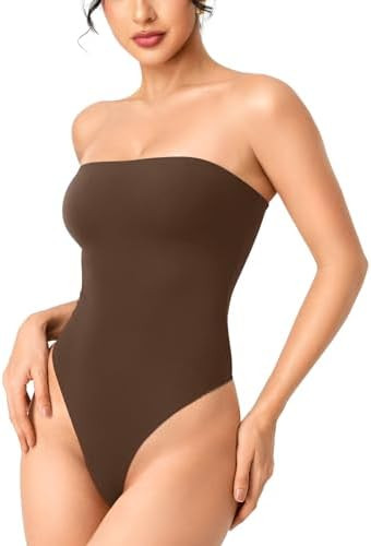 YEOREO Hyperflex Strapless Bodysuit Tube Top Off Shoulder Double Lined Thong Bodycon Slim Fit Sum... | Amazon (US)