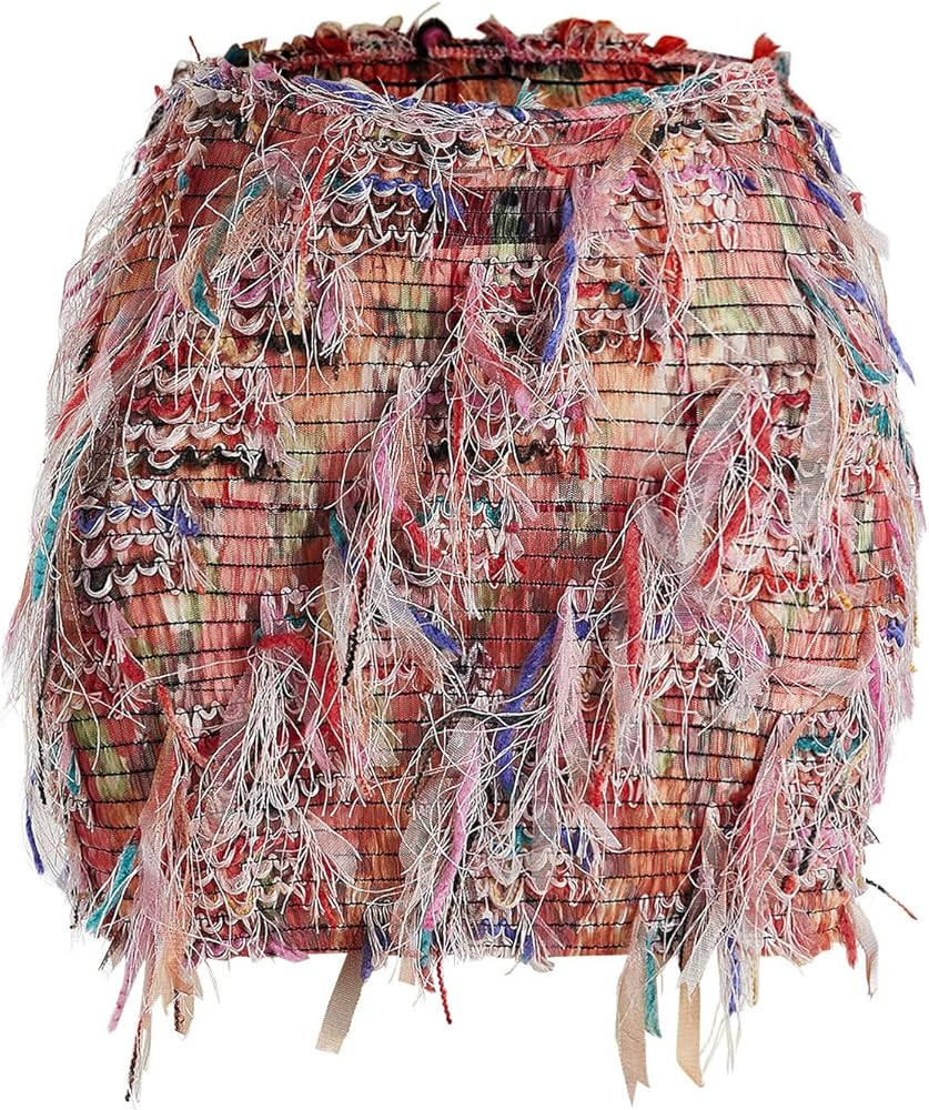 MakeMeChic Women's Tassel Bodycon Mini Skirt Fringe Graphic Print Boho Short Pencil Skirts | Amazon (US)