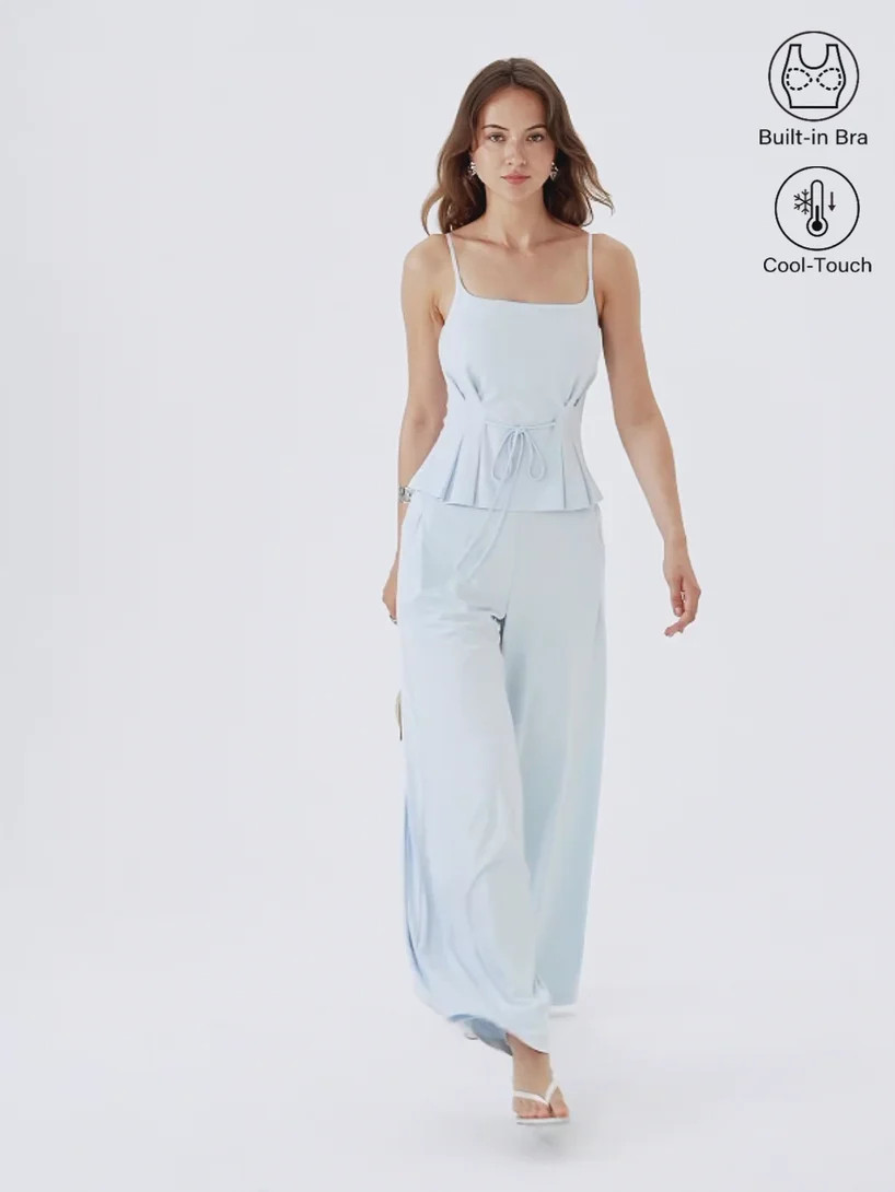 2Pcs Set Spaghetti Bra Top & Wide Leg Pants with Pockets | OGLmove