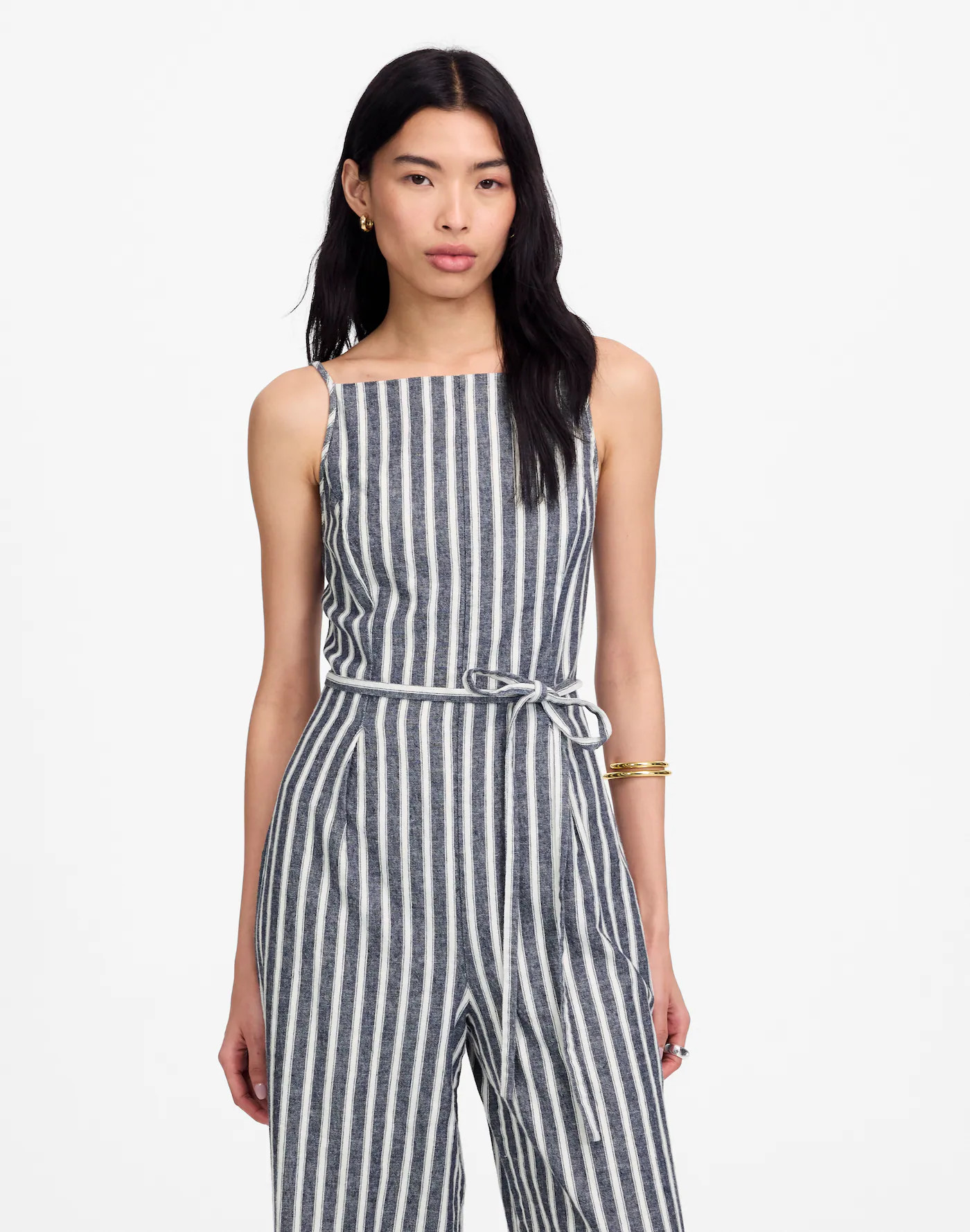 Pleated Wide-Leg Jumpsuit in Pinstripe Linen | Madewell | Madewell