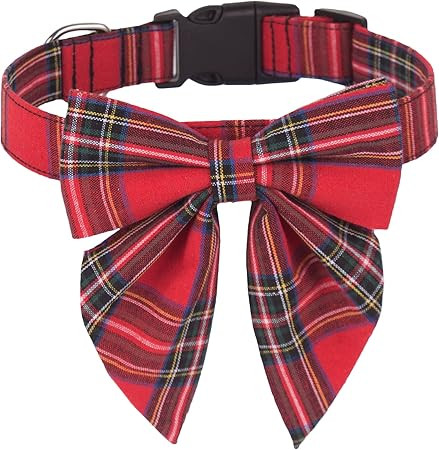 ADOGGYGO Christmas Dog Collar with Bow, Adjustable Cotton Red Plaid Bowtie Dog Christmas Collars ... | Amazon (US)