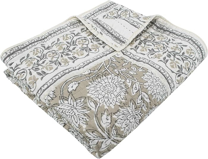 Levtex Home - Adare Taupe - Throw - Bordered Floral - Taupe, Grey and Cream -Quilted Throw (50x60... | Amazon (US)