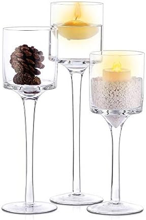 Nuptio 3 Pcs Candlestick & Tealight Candle Holders, Tall Elegant Glass Stylish Design, Ideal for ... | Amazon (US)