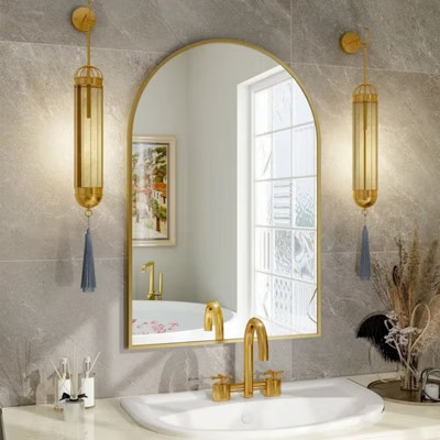 24" x 36" Arched Mantle Mirror, Gold-HOMLUX: Metal Frame, Wall Mount, Modern Decor | Target
