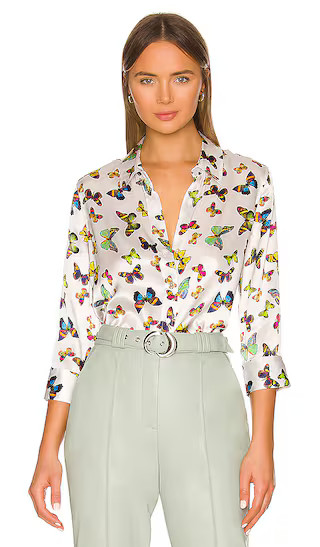 Dani 3/4 Sleeve Blouse in White Multi Flutter | Revolve Clothing (Global)
