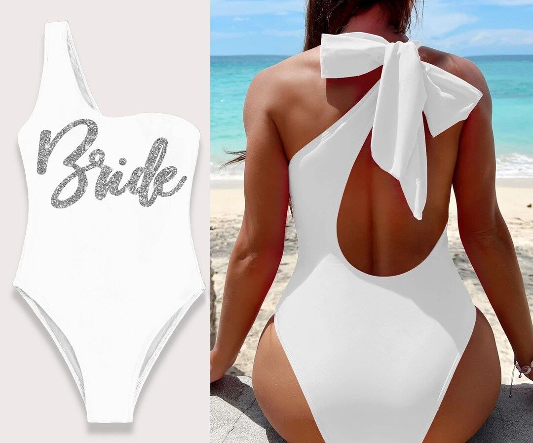 Bridal Swimsuit Bride One Shoulder Swimsuit Bride Swimsuit Coverup Bachelorette Party Swimwear, B... | Etsy (US)