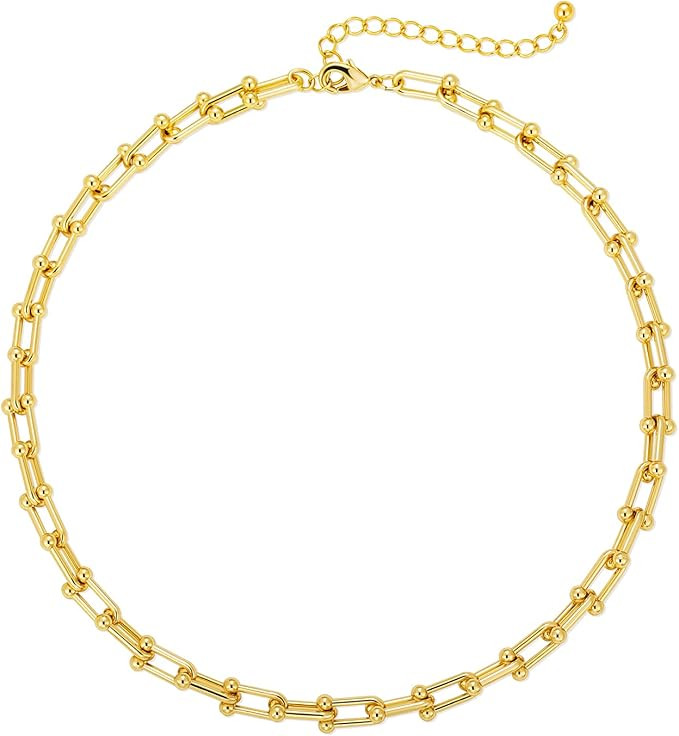 LANE WOODS Thick Link Chain: 14K Gold Plated Chunky Horseshoe U Shape Fashion Necklace Jewelry Gi... | Amazon (US)