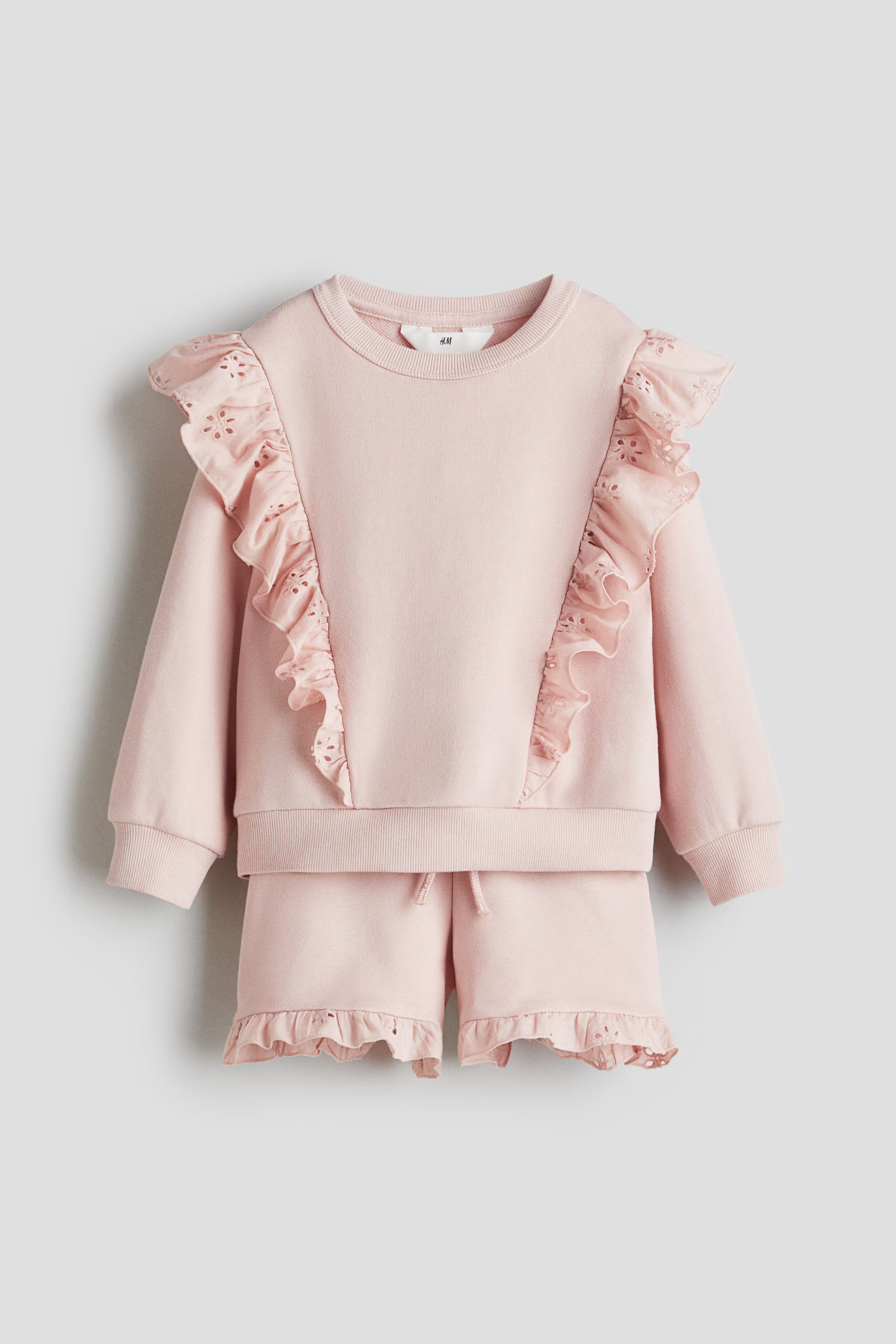 2-Piece Ruffle-Trimmed Sweatshirt and Shorts | H&M (US + CA)
