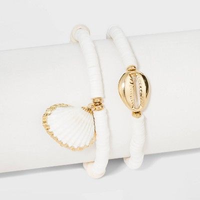 Shell Stretch Beaded Bracelet Set - A New Day™ Gold/White | Target