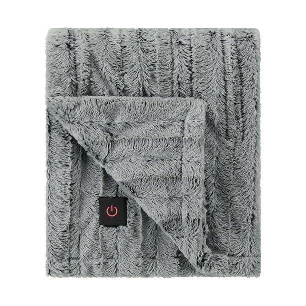 Brookstone Faux One Button Heated Throw in Grey 50 inch x 60 inch Machine Washable and Machine Dr... | Walmart (US)