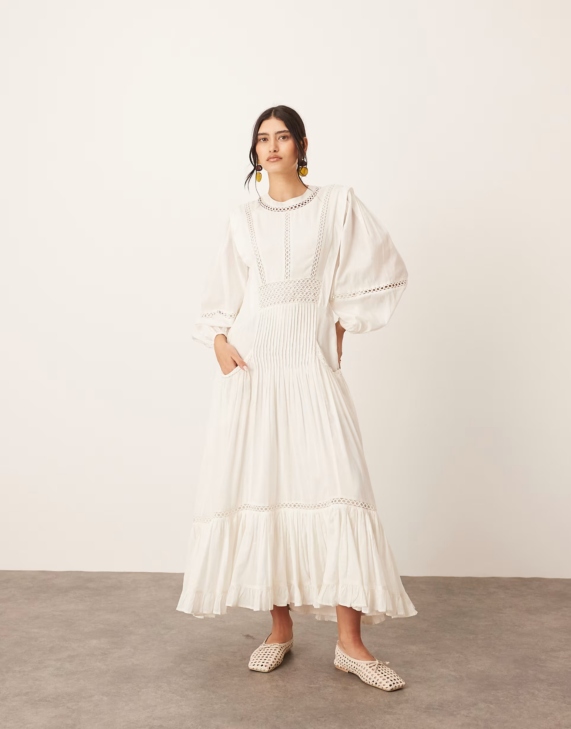 ARRANGE cotton voile maxi dress with lace trim in ivory | ASOS | ASOS (Global)