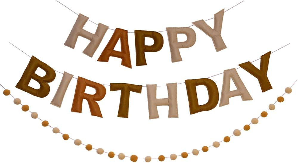 Brown Happy Birthday Banner Felt Ball Garland Pre-Strung Happy Birthday Sign for Party Backdrop D... | Amazon (US)
