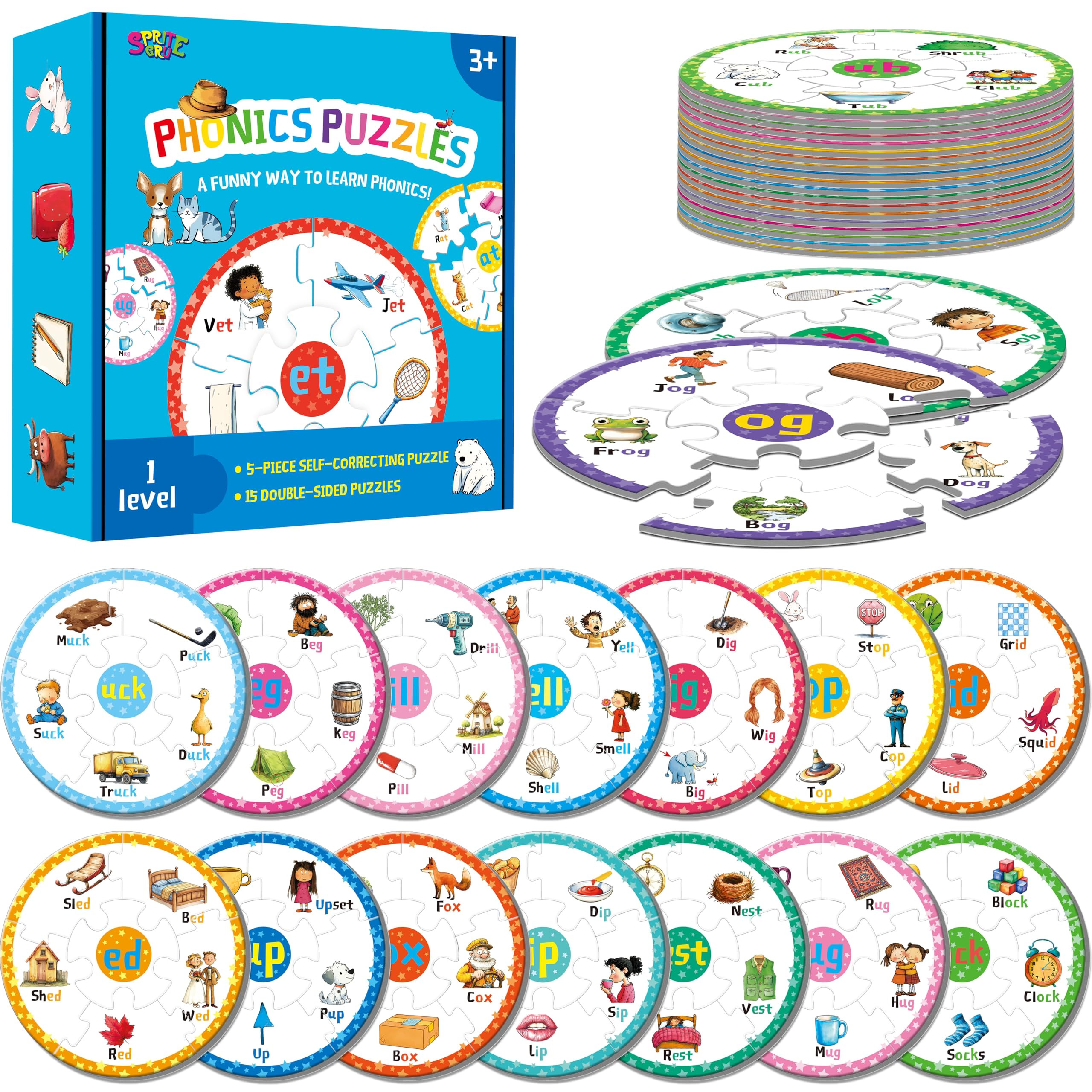 Phonics Puzzles, Short Vowel Sound Blends-30 Phonics & 150 Sight Words, Phonetic Rhyming Game Lea... | Amazon (US)