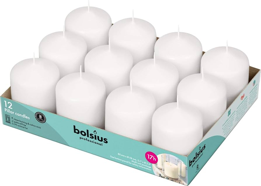 BOLSIUS 12 White Pillar Candles Bulk - 2.3 x 3 inch Candle Set - 17 Hours Clean Burning - No Palm... | Amazon (US)