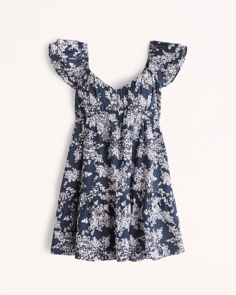 Ruched Flutter Sleeve Mini Dress | Abercrombie & Fitch (US)