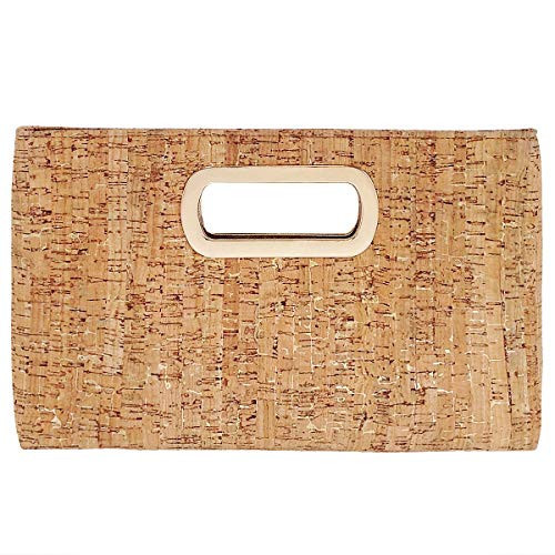 JNB Cork Top Handle Clutch for Women, Natural Cork Handbag with Detachable Gold Chain Strap, Magnetic Closure, Lightweight Summer Evening Purse, 12.5 x 2 x 7.5 in, Gold | Amazon (US)