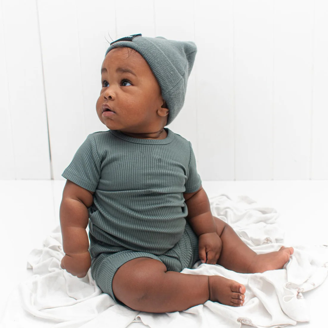 TWO PIECE SHORTIE SET- Slate Ribbed | millie + roo