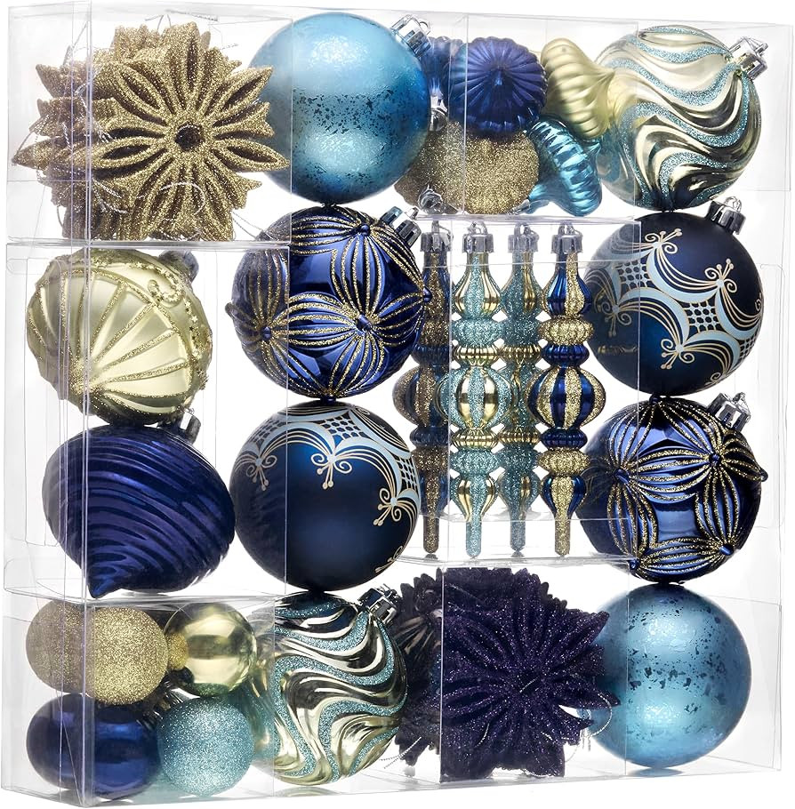 Valery Madelyn Ornaments for Christmas Trees Decorations, 70ct Blue and Gold Shatterproof Christm... | Amazon (US)