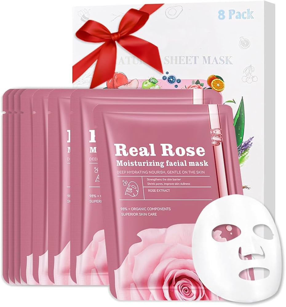 8 Pack Rose Face Mask,Pink Face Masks Skincare Spa Day Kit Supplies,Spa Party Favors for Women,Sh... | Amazon (US)