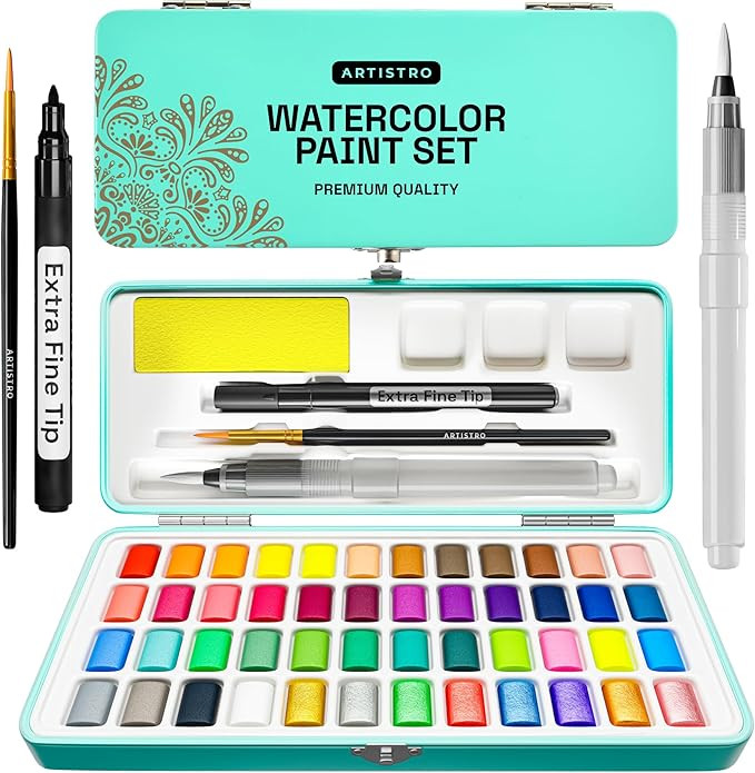 ARTISTRO Watercolor Paint Set Portable, Palette Set with Metallic Colors for Workbooks - Mini Tra... | Amazon (US)