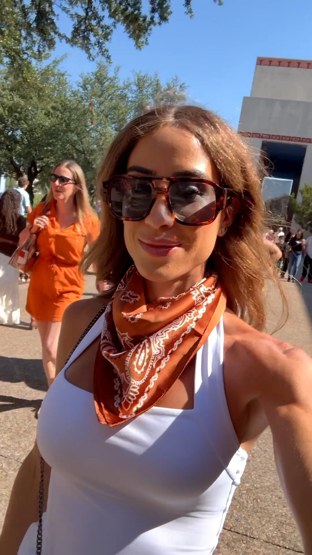 Gameday outfit idea linking a  bunch of white dresses and my Amazon bandana scarf