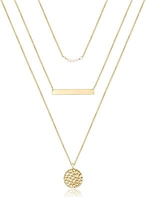 Turandoss Dainty Layered Choker Necklace, Handmade Y Pendant Necklace Multilayer Bar Disc Necklac... | Amazon (US)