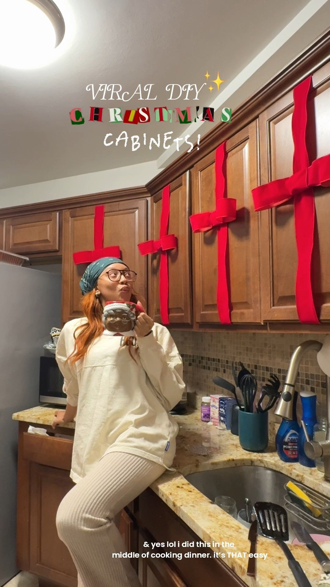 easily my favorite piece of holiday decor! it’s simple, easy, & can be as affordable or fancy as you make it ✨🧵 it makes me smile everytime I enter the kitchen - everything I bought (including my Mrs.Clause mug listed below 👇🏽)

keyword: Christmas decor, Christmas decorations, viral TikTok Christmas cabinet, bow cabinets 

#LTKSeasonal #LTKdayinmylife #LTKHoliday
