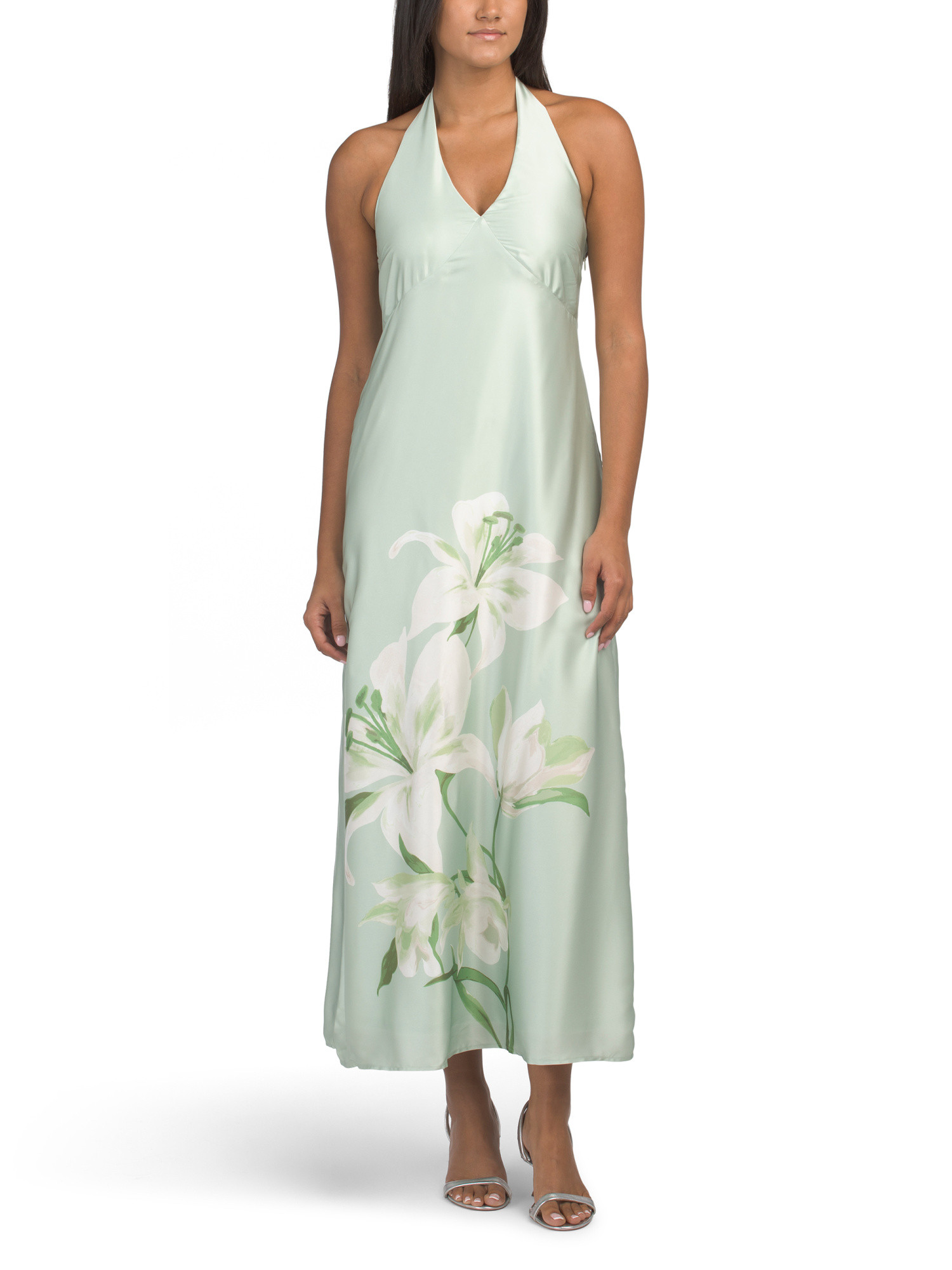 Satin Halter Neck Floral Placement Maxi Dress | Casual Dresses  | Marshalls | Marshalls