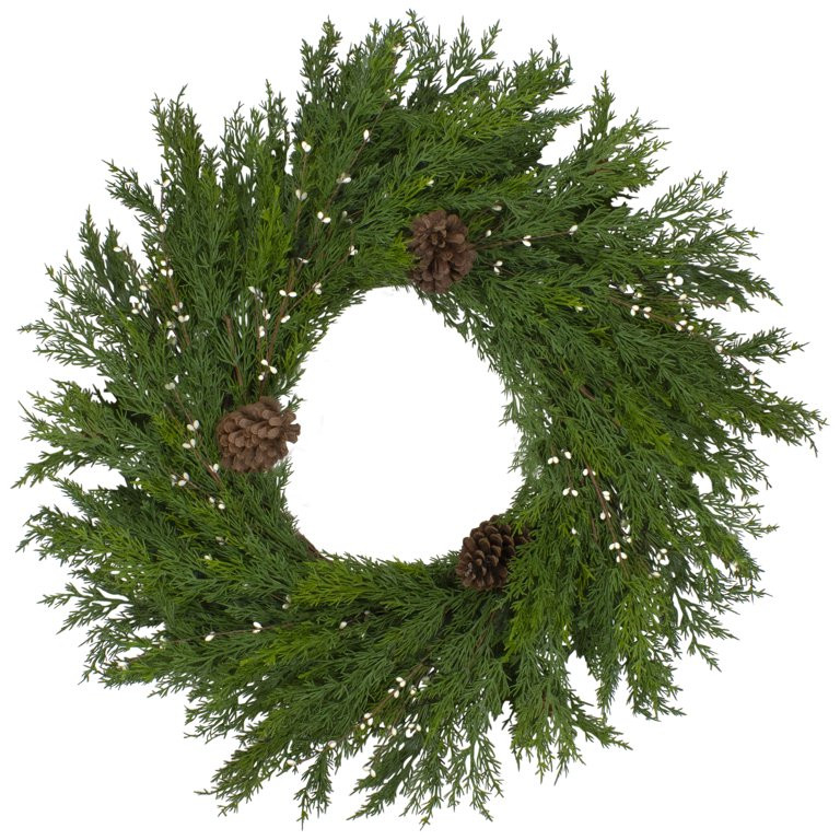 32" Realistic Cedar with Pine Cones and White Berries Artificial Christmas Wreath - Unlit | Walmart (US)