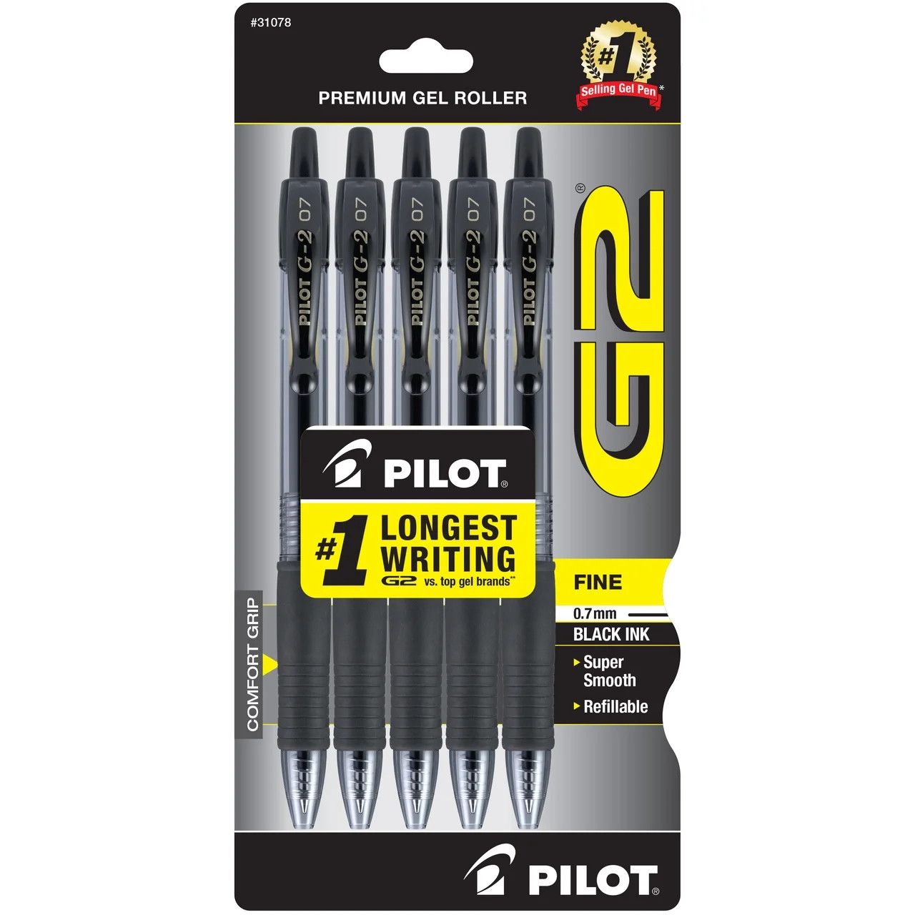 Pilot G2 Retractable Gel Ink Pens, Fine Point, 0.7mm. Black Ink, 5 Pack | Walmart (US)