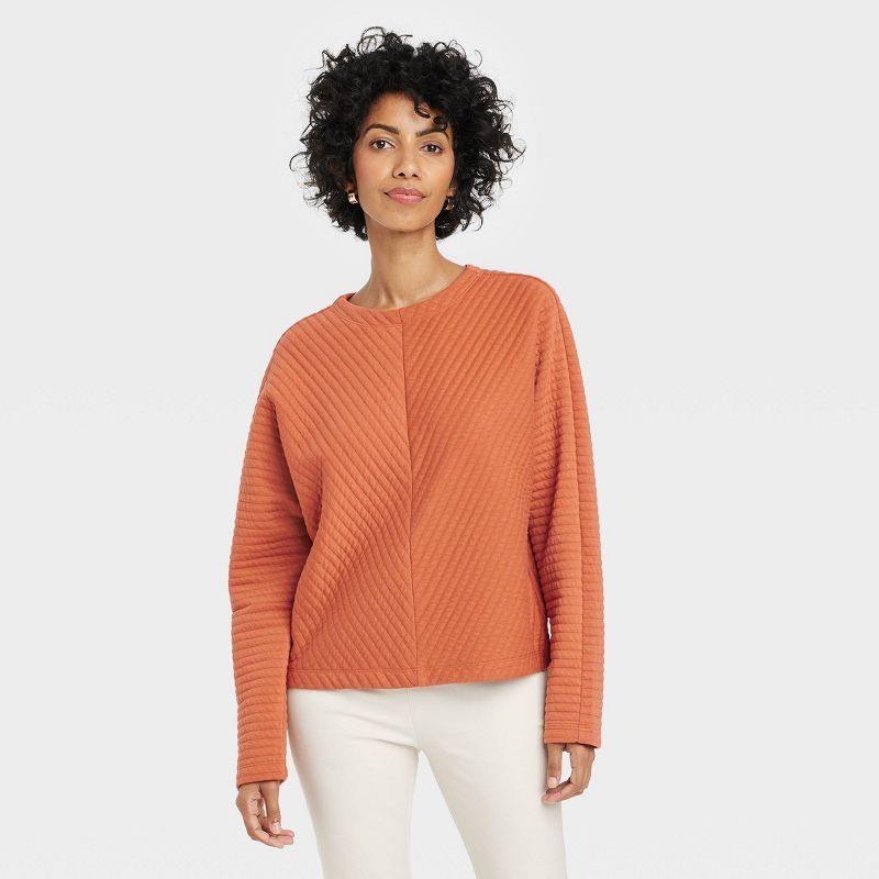 Women's Long Sleeve Boat Neck Ottoman Top - A New Day™ | Target