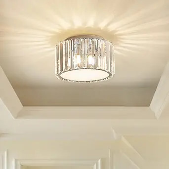 Modern Crystal Ceiling Light Fixture, BUXVRCS Mini Flush Mount Crystal Chandelier, H 5.89'' x W 8... | Amazon (US)