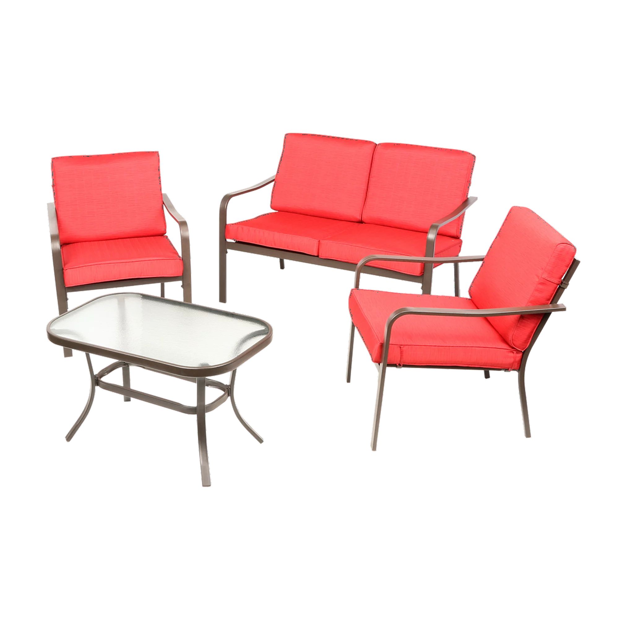Mainstays Stanton 4-Piece Patio Furniture Conversation Set, Red, Metal | Walmart (US)