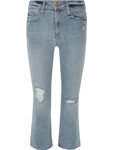 Mother - The Insider Crop Distressed High-rise Flared Jeans - Blue | NET-A-PORTER (US)